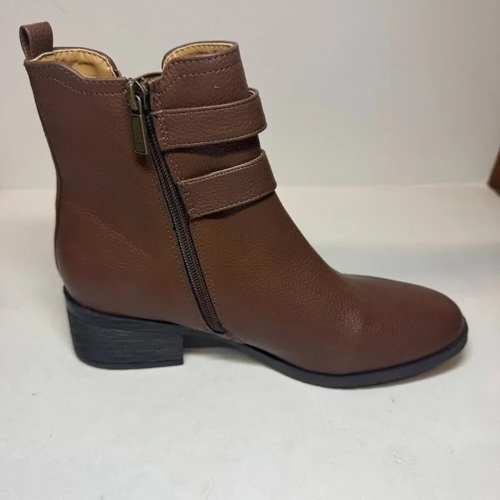 Kenneth Cole Womens 6.5 M Brown Salt Biker Buckle Strap Zip Up Booties NIB HW8